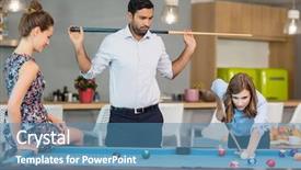  Presentation with space - Presentation theme featuring cue - smiling business colleagues playing pool background and a teal colored foreground