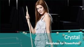  Presentation with billiard - Cool new slides with cue at a billiard table backdrop and a teal colored foreground