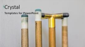  Presentation with hang - Audience pleasing PPT theme consisting of cue stick hang on wall backdrop and a light gray colored foreground