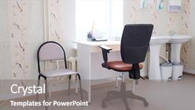  Presentation with room - Beautiful presentation theme featuring stethoscope blood pressure cuff - image of an empty doctor's backdrop and a  colored foreground