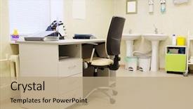  Presentation with mechanical plant room - Slide deck having stethoscope blood pressure cuff - image of an empty doctor's background and a coral colored foreground