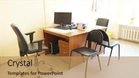  Presentation with room - Colorful PPT layouts enhanced with stethoscope blood pressure cuff - image of an empty doctor's backdrop and a coral colored foreground