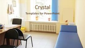  Presentation with microwave imaging image of modern - Audience pleasing theme consisting of stethoscope blood pressure cuff - image of an empty doctor's backdrop and a cream colored foreground