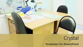  Presentation with room - Beautiful PPT theme featuring stethoscope blood pressure cuff - image of an empty doctor's backdrop and a  colored foreground