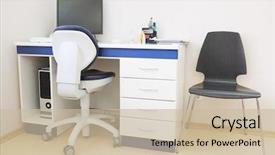  Presentation with room - Colorful slide deck enhanced with stethoscope blood pressure cuff - image of an empty doctor's backdrop and a  colored foreground