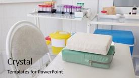  Presentation with room - Colorful presentation theme enhanced with stethoscope blood pressure cuff - image of an empty doctor's backdrop and a  colored foreground