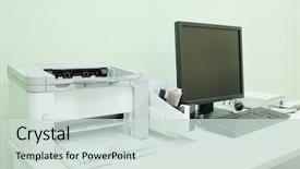  Presentation with interior - Beautiful slide set featuring stethoscope blood pressure cuff - interior of doctor's working place backdrop and a soft green colored foreground