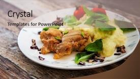  Presentation with potato - PPT theme enhanced with cuffs - potato puree pork cuff filet background and a coral colored foreground