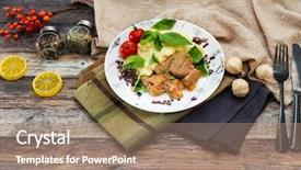  Presentation with potato - Colorful presentation design enhanced with cuffs - potato puree pork cuff filet backdrop and a coral colored foreground