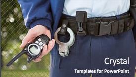  Presentation with walkie talkie - Colorful slide set enhanced with cuffs on the belt backdrop and a tawny brown colored foreground