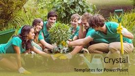  Presentation with community day - Amazing slides having cuidado del medio ambiente - happy friends gardening backdrop and a gold colored foreground