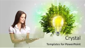  Presentation with light bulb idea invention presenter - Slide deck consisting of cuidado del medio ambiente - young girl presenting idea light background and a mint green colored foreground