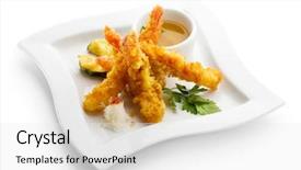  Presentation with cuisine moleculaire - Presentation theme with cuisine - tempura shrimps deep fried background and a white colored foreground