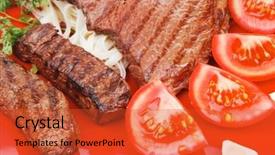  Presentation with italian cuisine - PPT theme having cuisine grilled steak with pasta background and a  colored foreground