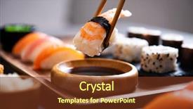  Presentation with soy sauce - Slide deck having sauces - closeup hand holding bamboo chopsticks background and a tawny brown colored foreground