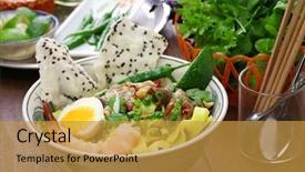  Presentation with rice - Amazing presentation design having heathy - homemade mi quang vietnamese rice backdrop and a yellow colored foreground