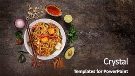  Presentation with asian food - Cool new slide deck with vegetarian tofu asian food background backdrop and a tawny brown colored foreground