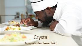  Presentation with african american - PPT layouts with culinaire food - african american chef adding rosemary background and a cream colored foreground