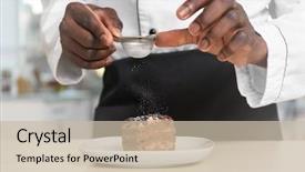  Presentation with sugar - Cool new slides with culinaire food - african american chef sifting sugar backdrop and a  colored foreground