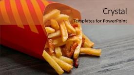  Presentation with gluten free bread on wooden - Cool new PPT theme with culinaire food - box with french fries backdrop and a red colored foreground