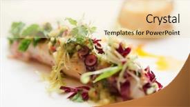  Presentation with haute cuisine - Presentation theme enhanced with culinaire food - seabass and squid haute cuisine background and a lemonade colored foreground