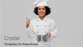  Presentation with cooking chef - Slide set consisting of culinary-and-people-concept-happy background and a light gray colored foreground