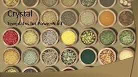  Presentation with herbs - Presentation theme consisting of culinary arts - large collection of metal bowls background and a coral colored foreground