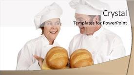  Presentation with culinary arts - Amazing PPT theme having culinary arts - male and female chef admiring backdrop and a white colored foreground
