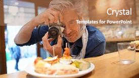  Presentation with culinary arts - Audience pleasing presentation theme consisting of culinary arts - mature photographer taking photos backdrop and a coral colored foreground