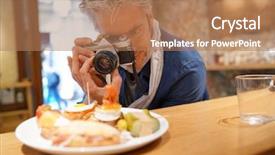  Presentation with culinary arts - Amazing presentation theme having culinary arts - mature photographer taking photos backdrop and a coral colored foreground