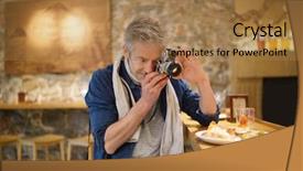  Presentation with culinary arts - Presentation theme with culinary arts - mature photographer taking photos background and a coral colored foreground