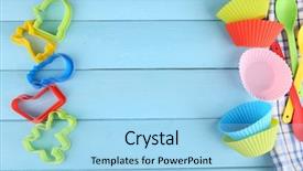  Presentation with molds - PPT layouts having culinary arts - plastic bowls molds for cutting background and a light blue colored foreground