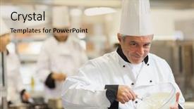  Presentation with cream - Colorful slide set enhanced with culinary experience - experimented chef stiring cream backdrop and a soft green colored foreground