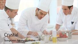  Presentation with youth job training - Colorful presentation enhanced with culinary teaching - chef training students in restaurant backdrop and a mint green colored foreground