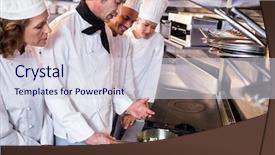  Presentation with chef war - Colorful PPT layouts enhanced with culinary teaching - experienced head chef explaining backdrop and a sky blue colored foreground