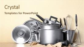  Presentation with culinary - Slide set featuring culinary teaching - kitchenware prepared for cooking classes background and a cream colored foreground