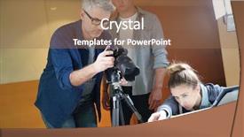  Presentation with culinary - Amazing PPT theme having culinary teaching - photographer with apprentice in photo backdrop and a coral colored foreground