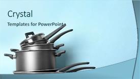  Presentation with culinary - Beautiful slide deck featuring culinary teaching - set of pots prepared backdrop and a cool aqua colored foreground