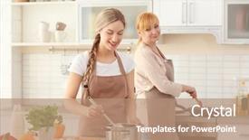  Presentation with culinary - Slide deck having culinary teaching - young woman and her mother background and a coral colored foreground