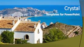  Presentation with village - Beautiful slide set featuring village in mediterranean valencia backdrop and a teal colored foreground