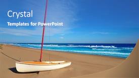  Presentation with mediterranean - Presentation design consisting of cullera dosel beach mediterranean sea in valencia of spain background and a teal colored foreground