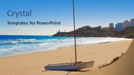  Presentation with mediterranean - Presentation theme consisting of cullera dosel beach mediterranean sea in valencia of spain background and a light blue colored foreground