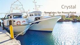  Presentation with river port - Audience pleasing slide deck consisting of cullera-fisherboats-port-in-xuquer backdrop and a cream colored foreground