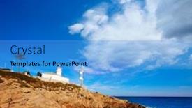  Presentation with lighthouse - Beautiful presentation design featuring cullera lighthouse in valencia at mediterranean sea of spain backdrop and a teal colored foreground