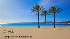  Presentation with mediterranean - Colorful presentation design enhanced with cullera playa los olivos beach in mediterranean valencia at spain backdrop and a coral colored foreground