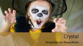  Presentation with costume - Cool new PPT layouts with cult - portrait of cute girl backdrop and a gold colored foreground