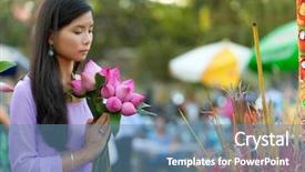  Presentation with pretty girl - Slide deck featuring cult - pretty vietnamese girl praying background and a teal colored foreground
