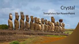  Presentation with blue line - PPT layouts with cult america - easter island statues in line background and a light blue colored foreground