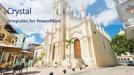  Presentation with city church - Amazing theme having fountain with color illumination in the evening in the city square 400 anniversary in nalchik backdrop and a violet colored foreground