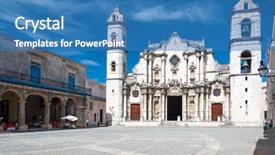  Presentation with clear sunny day rural landscape - Theme with cult america - havana cathedral on a beautiful background and a teal colored foreground